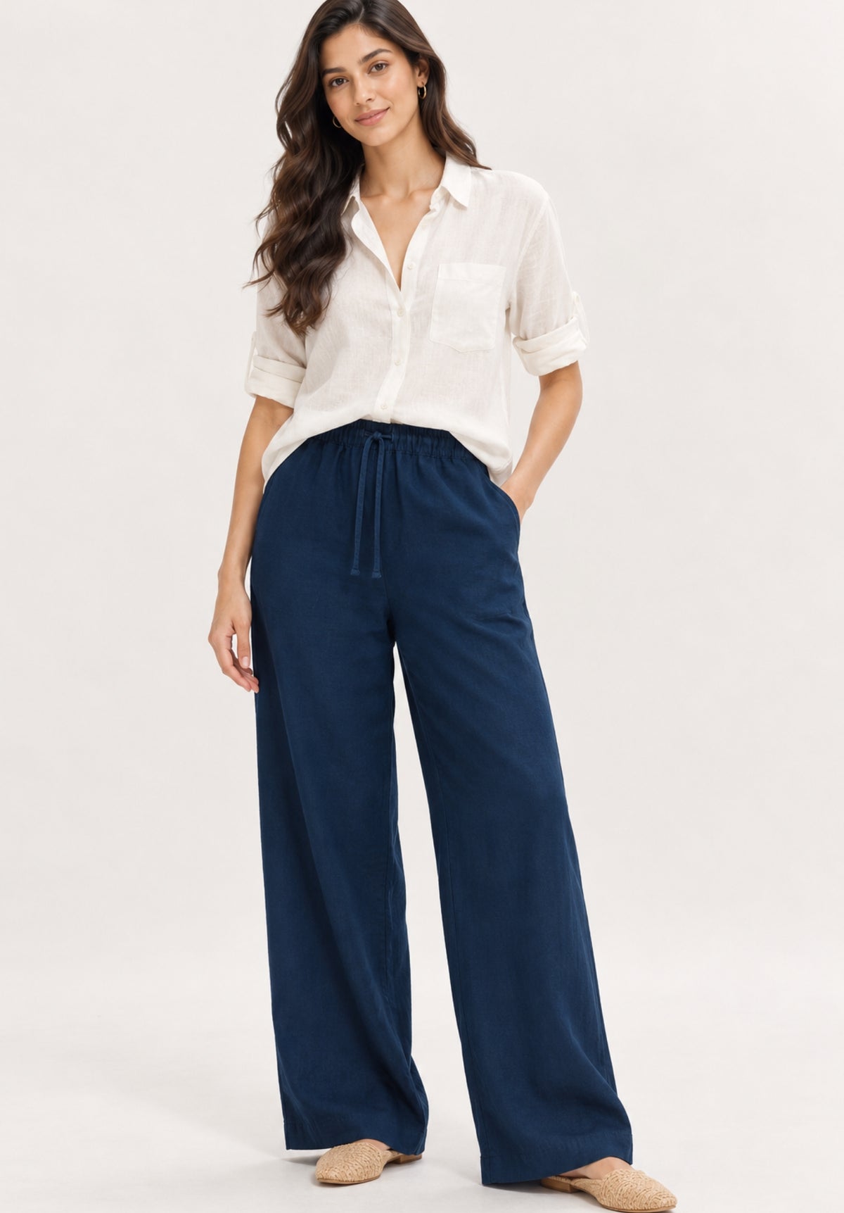 Lounge Dreams Linen Trousers - Navy Blue view 2