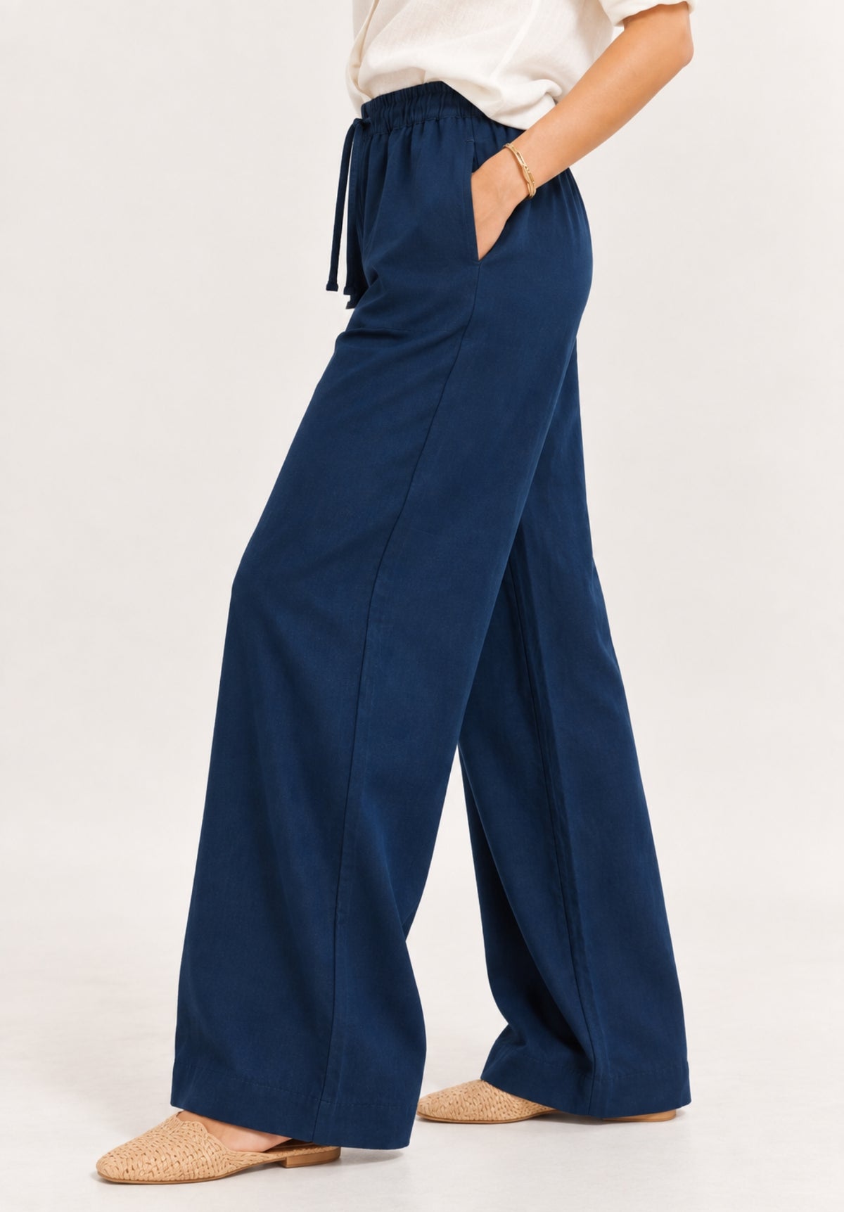 Lounge Dreams Linen Trousers - Navy Blue view 3