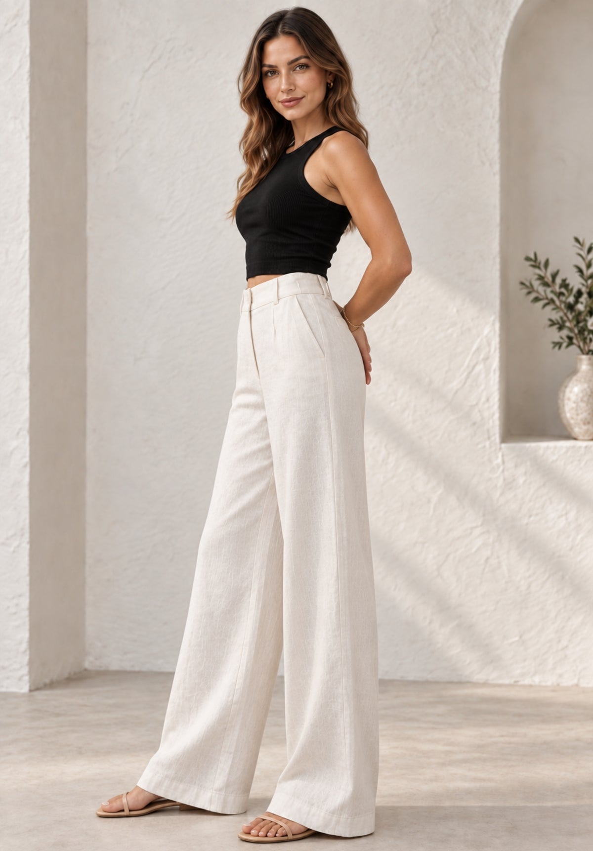Cotton Linen Wide Leg Trouser view 4