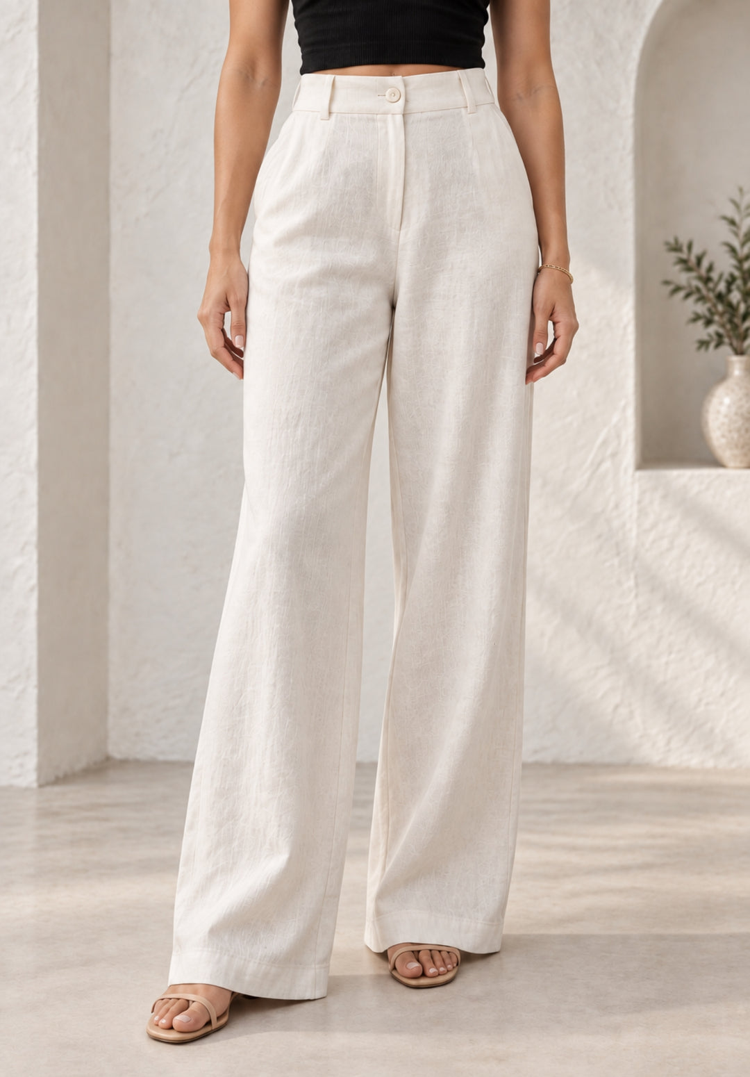 Cotton Linen Wide Leg Trouser front