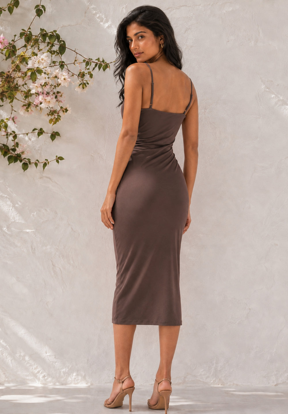 Brown Fit & Flared Midi Dress back