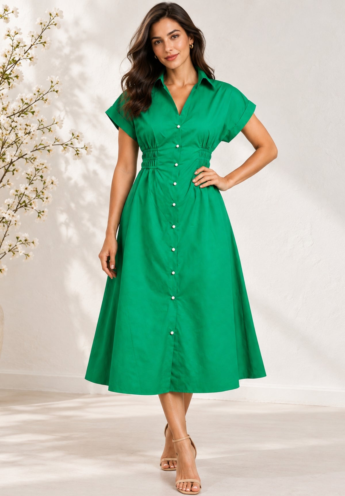 Green Poplin Button Dress view 2