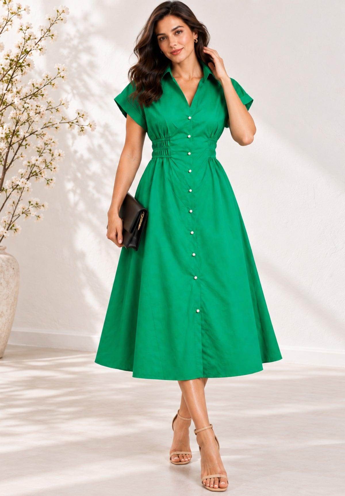 Green Poplin Button Dress view 3