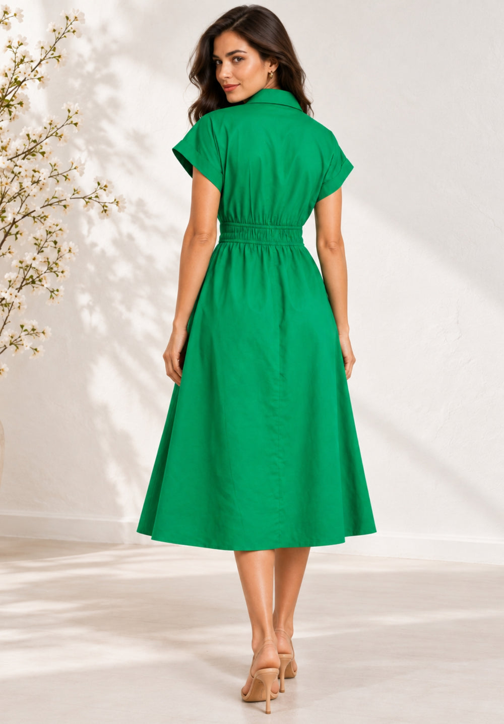 Green Poplin Button Dress back