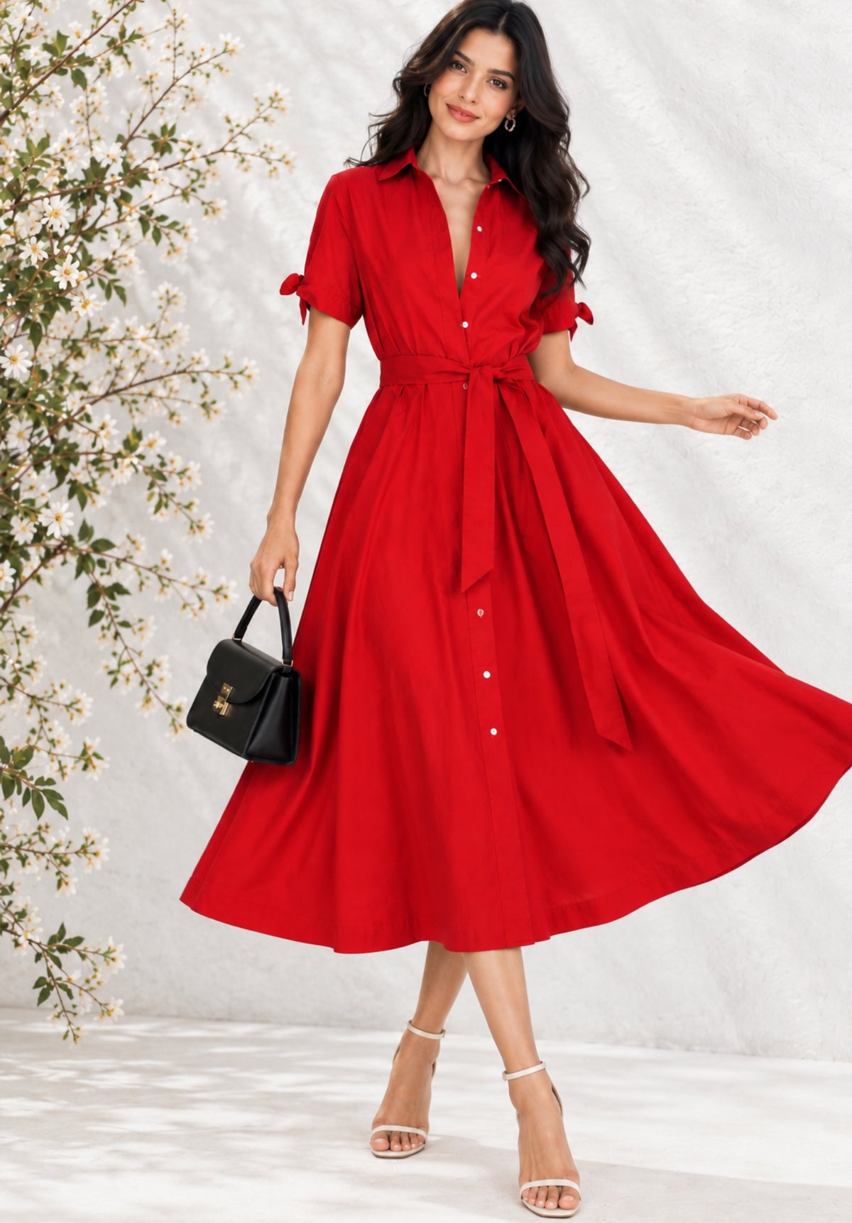 Red Poplin Shirt Dress view 1