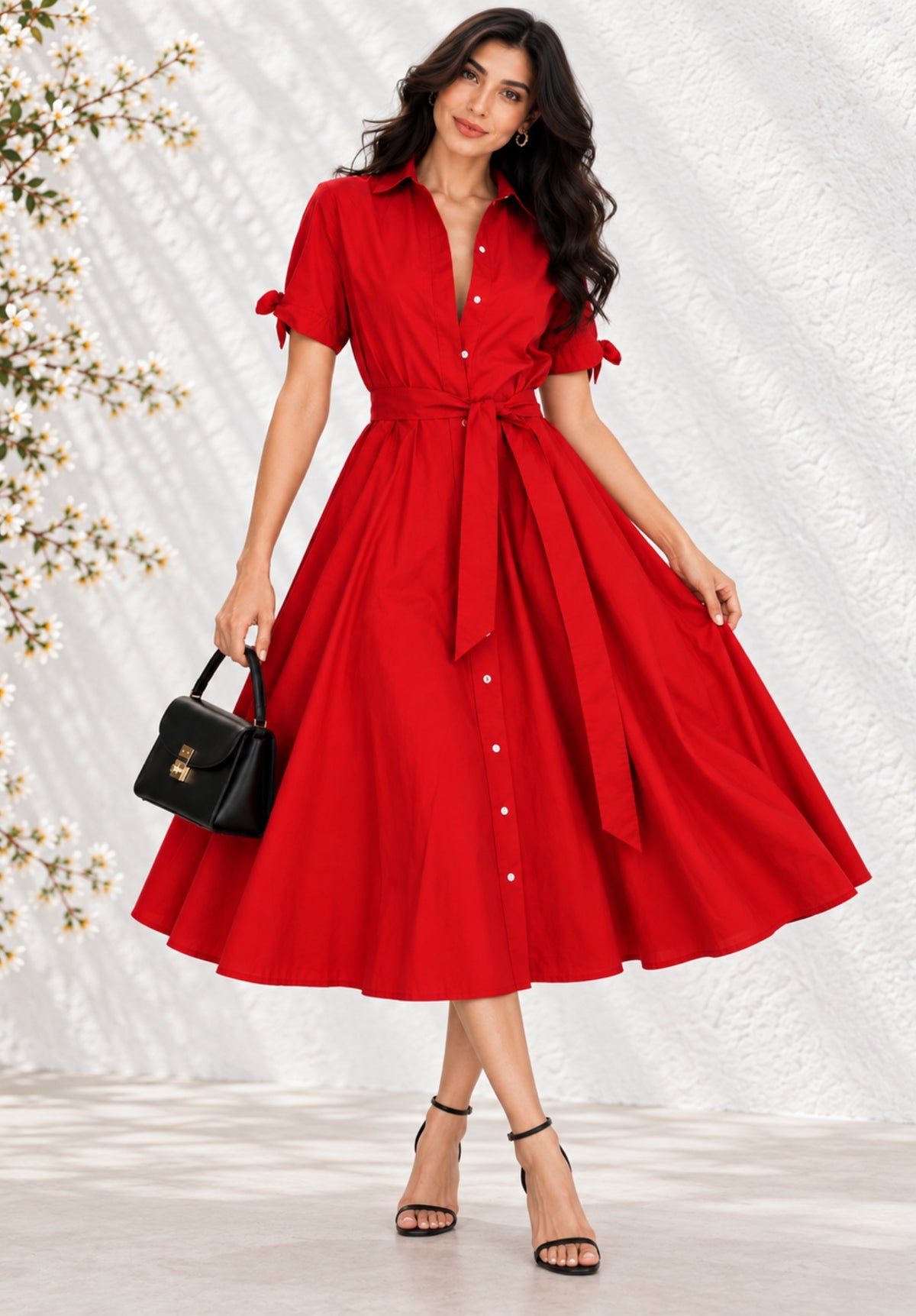 Red Poplin Shirt Dress view 2