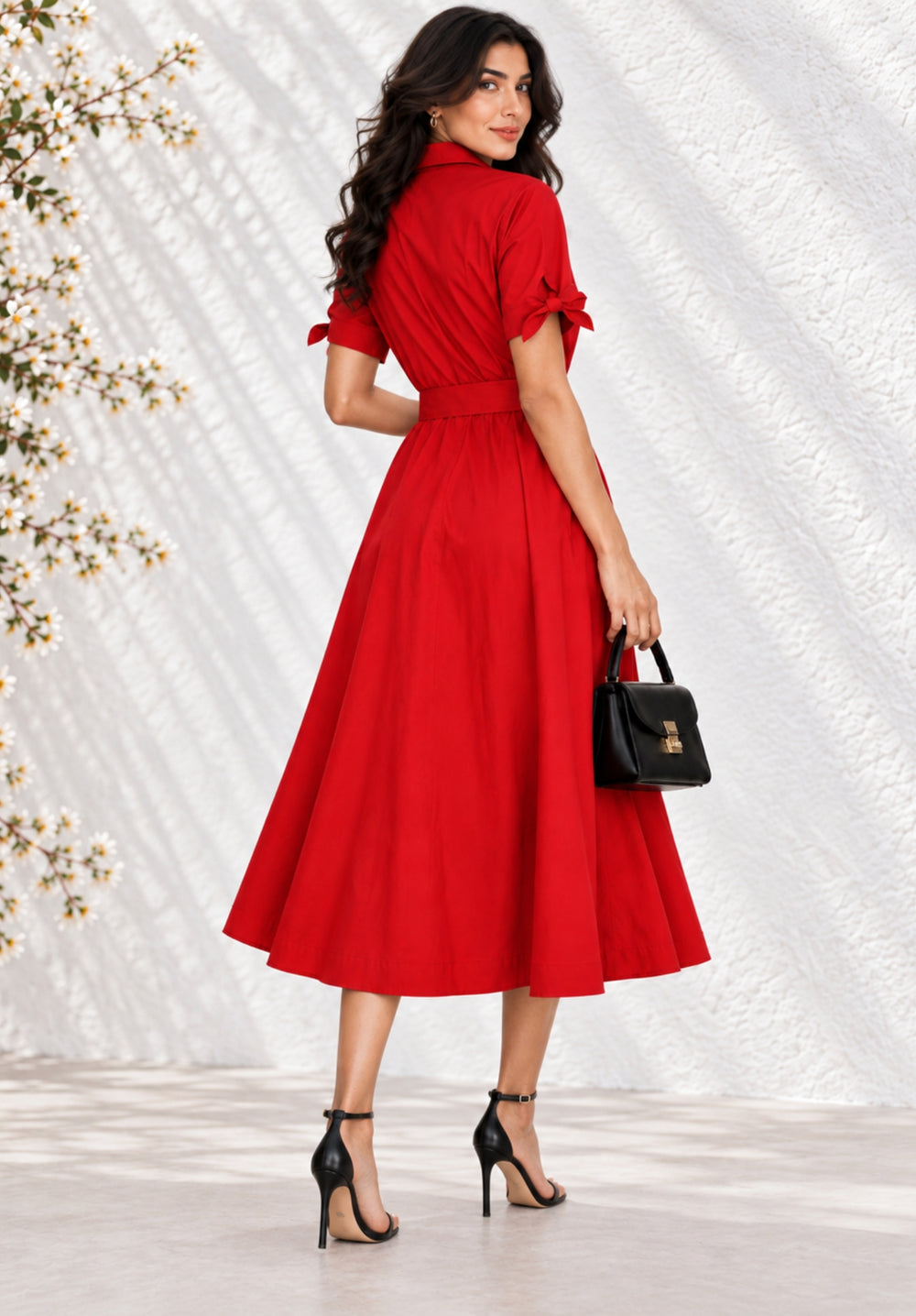 Red Poplin Shirt Dress back