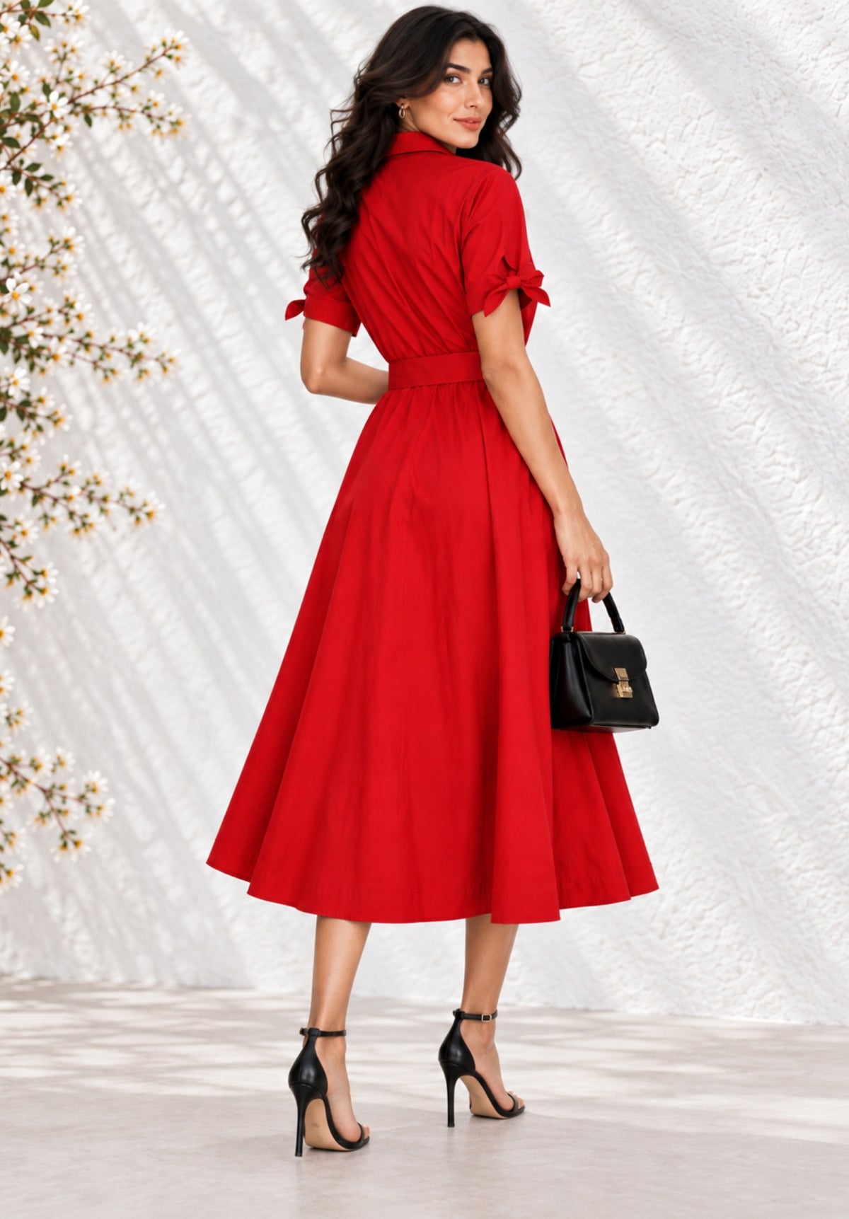 Red Poplin Shirt Dress back