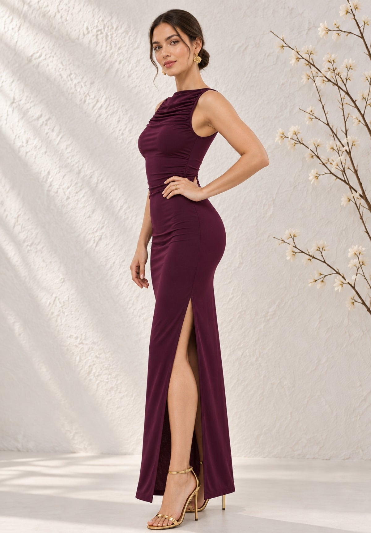 Halter Neck Bodycone Dress Wine view 1