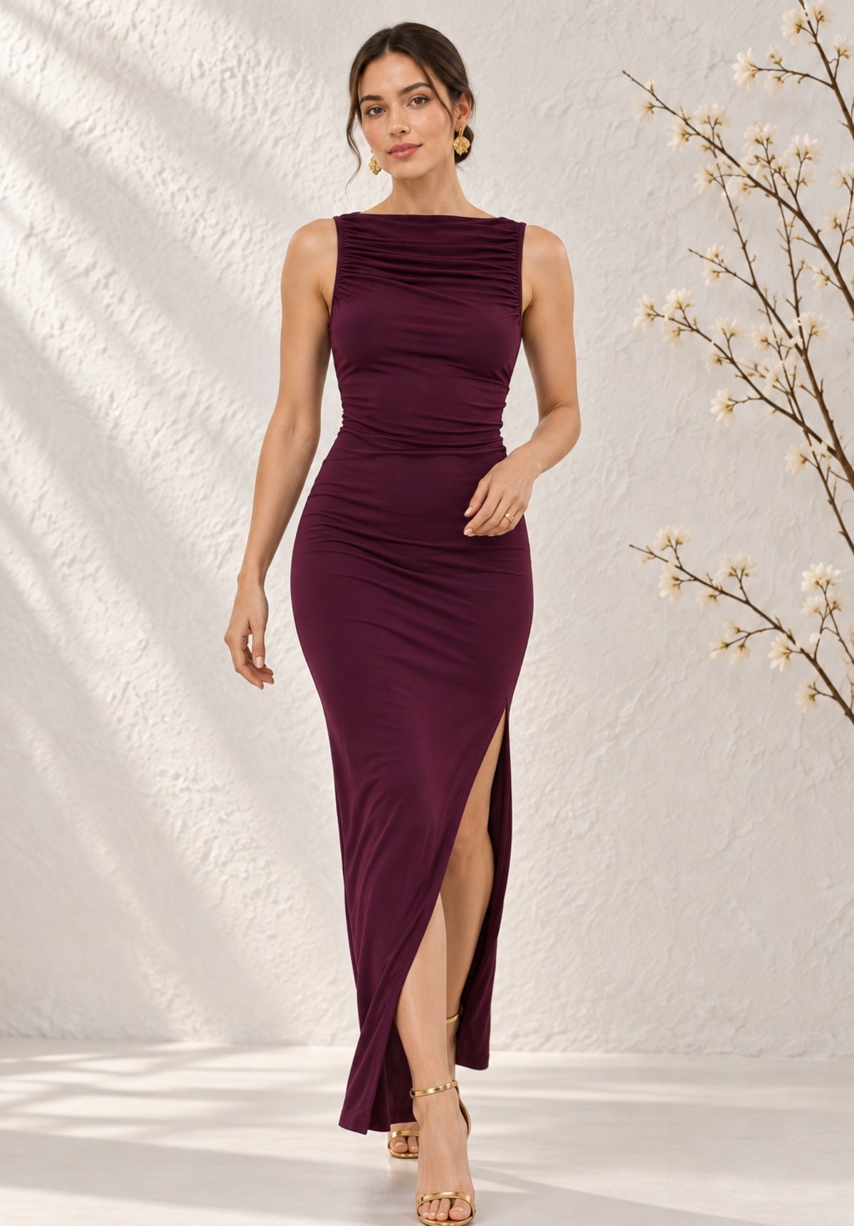 Halter Neck Bodycone Dress Wine view 2