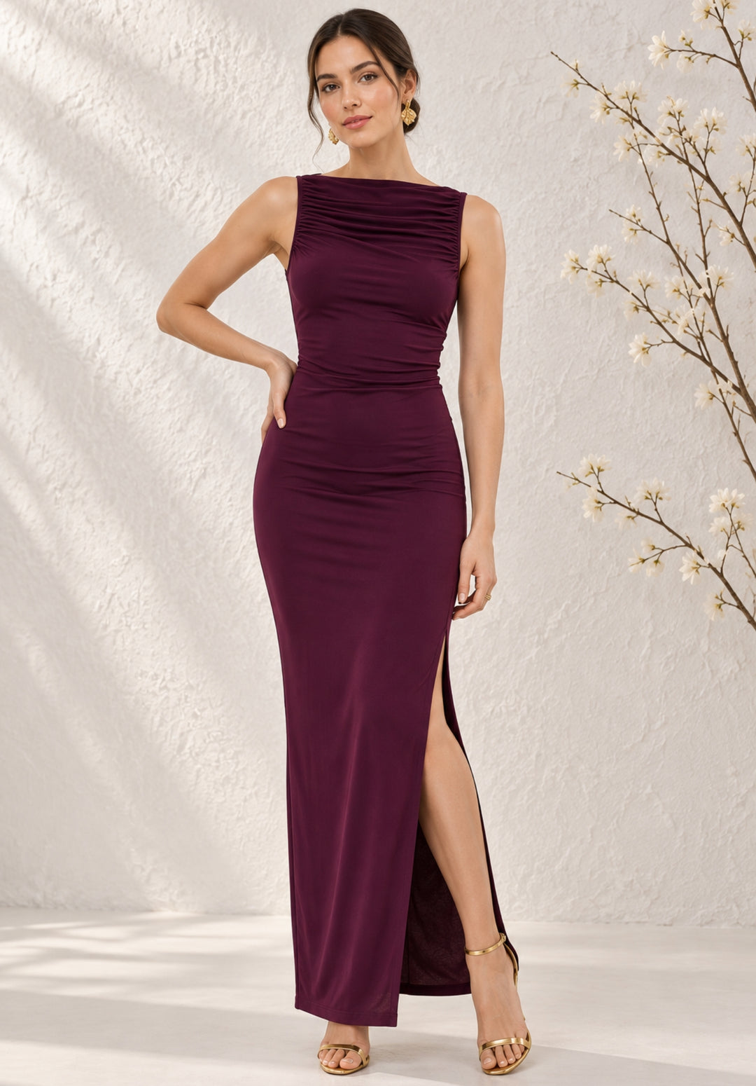 Halter Neck Bodycone Dress Wine front