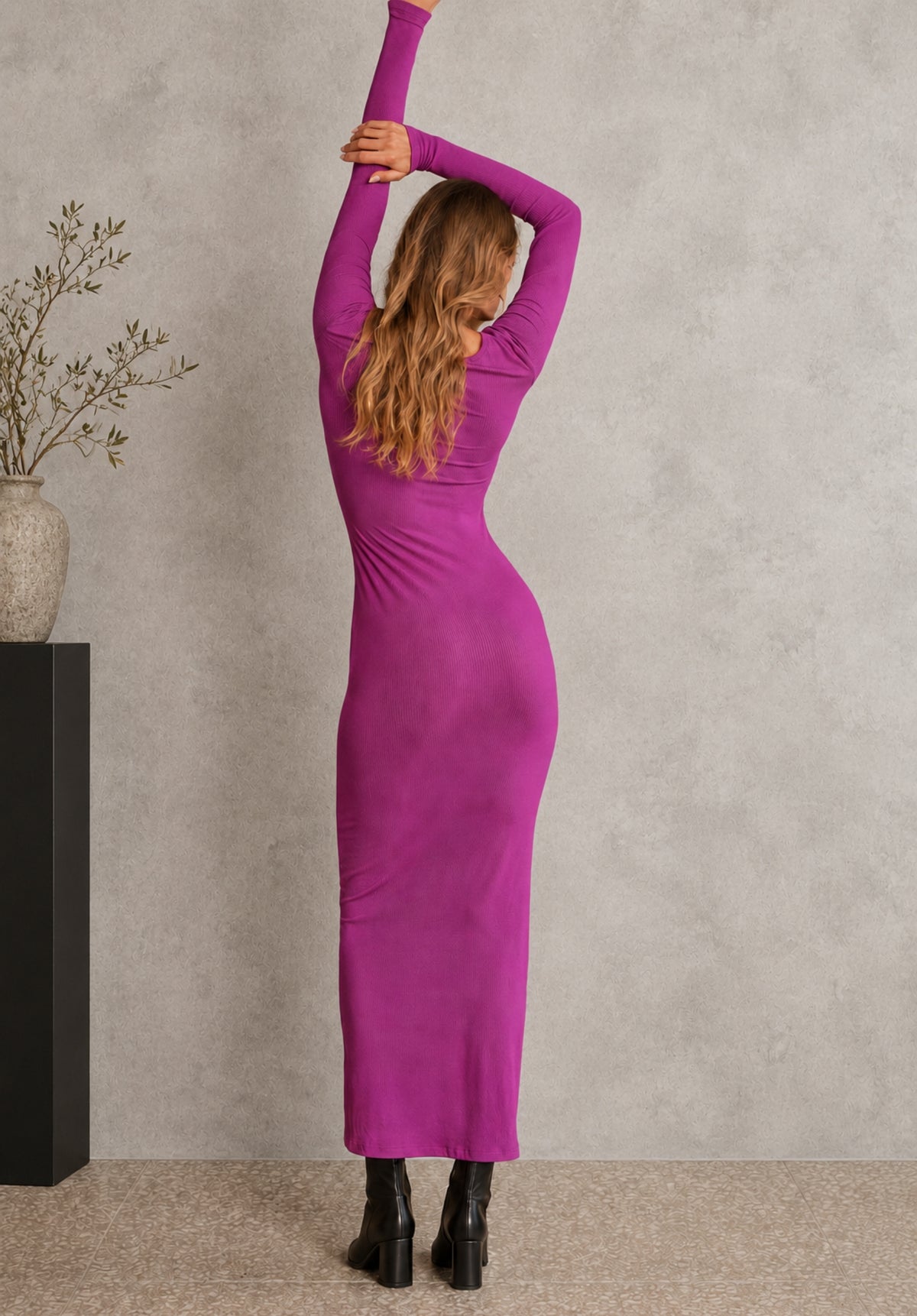 Bodycone Rib Maxi Dress Purple back