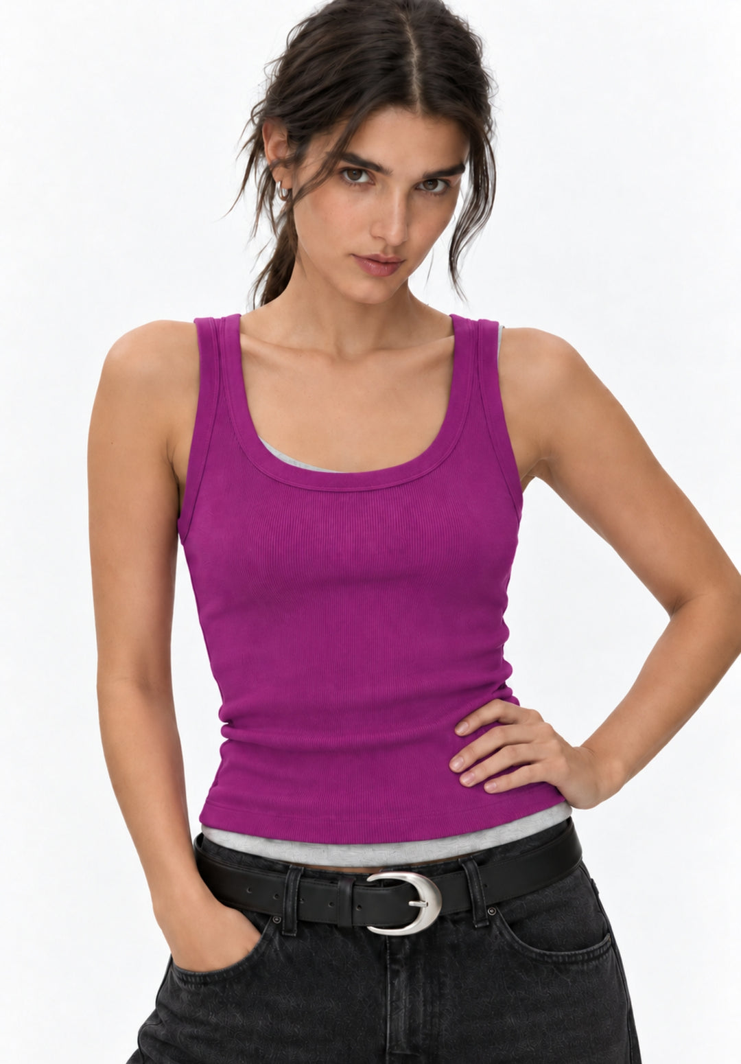 Purple Pure Cotton Tank Top view 2