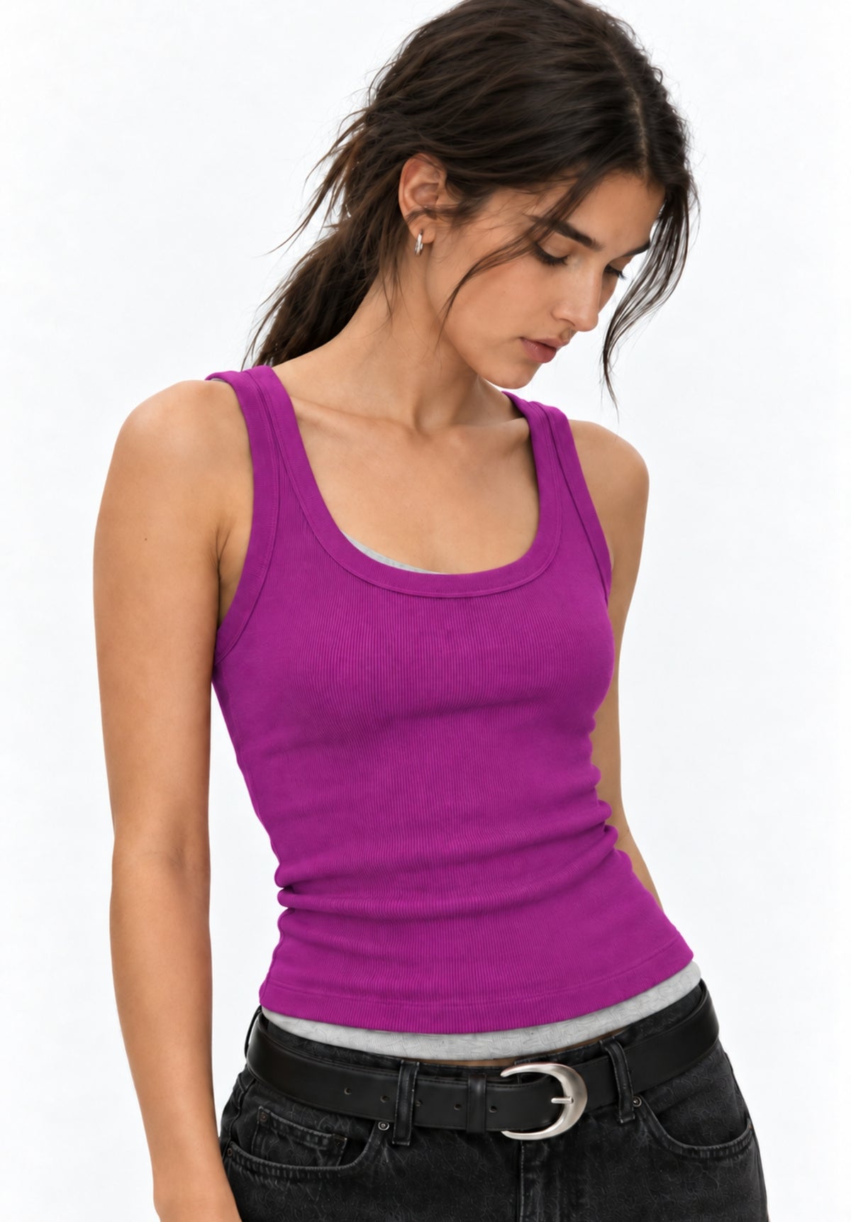 Purple Pure Cotton Tank Top view 3
