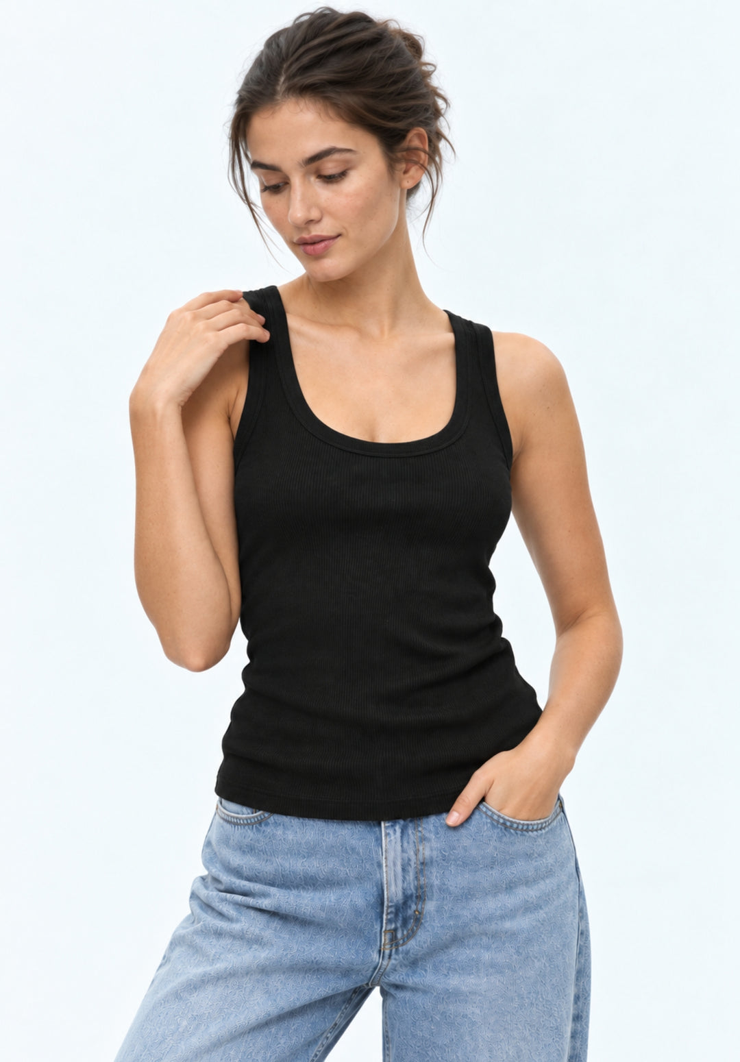 Black Pure Cotton Tank Top view 1