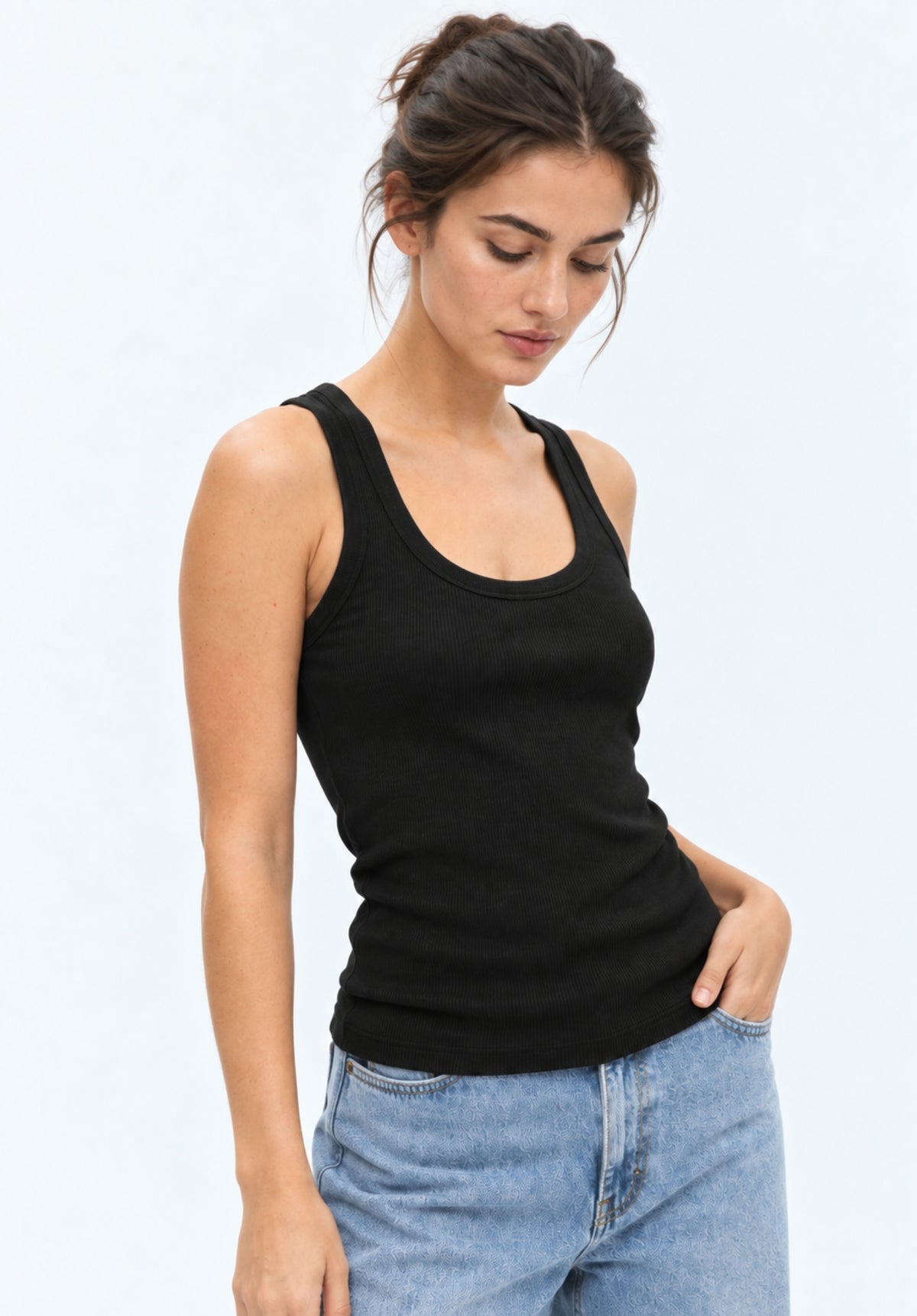 Black Pure Cotton Tank Top view 2