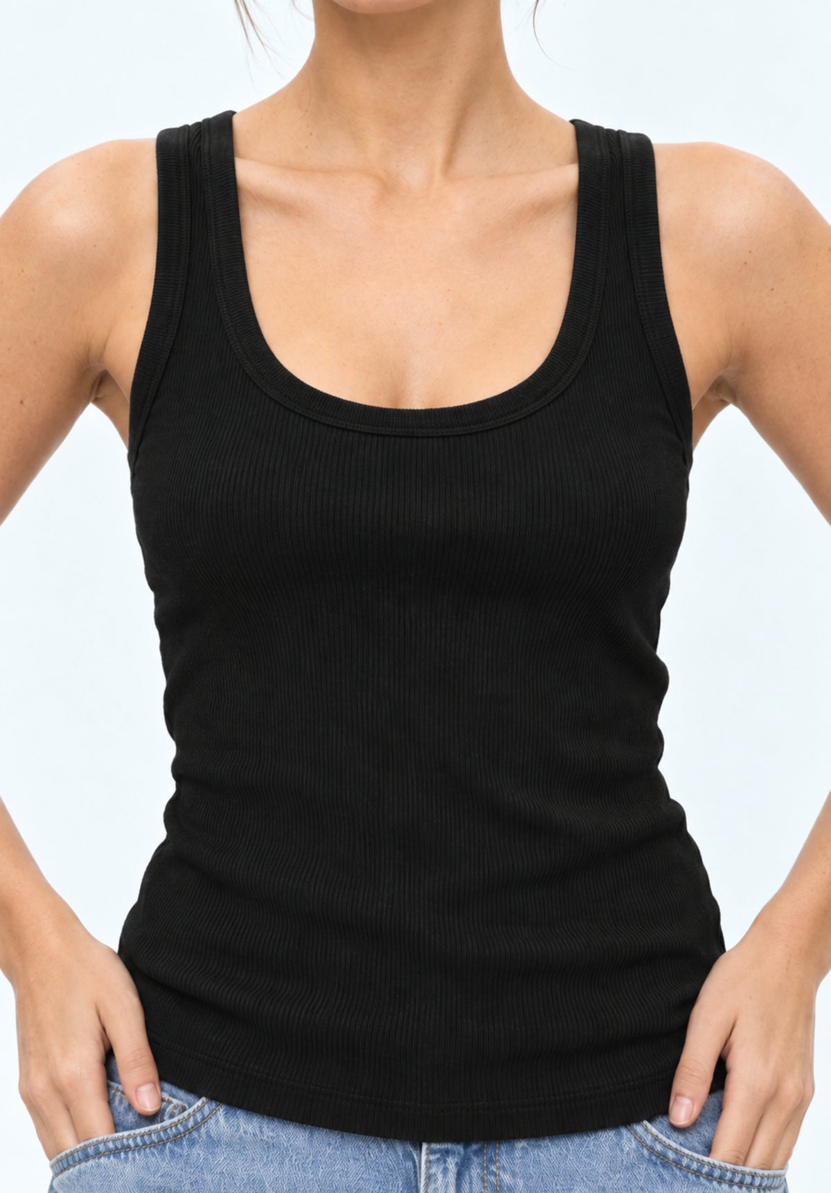 Black Pure Cotton Tank Top view 3