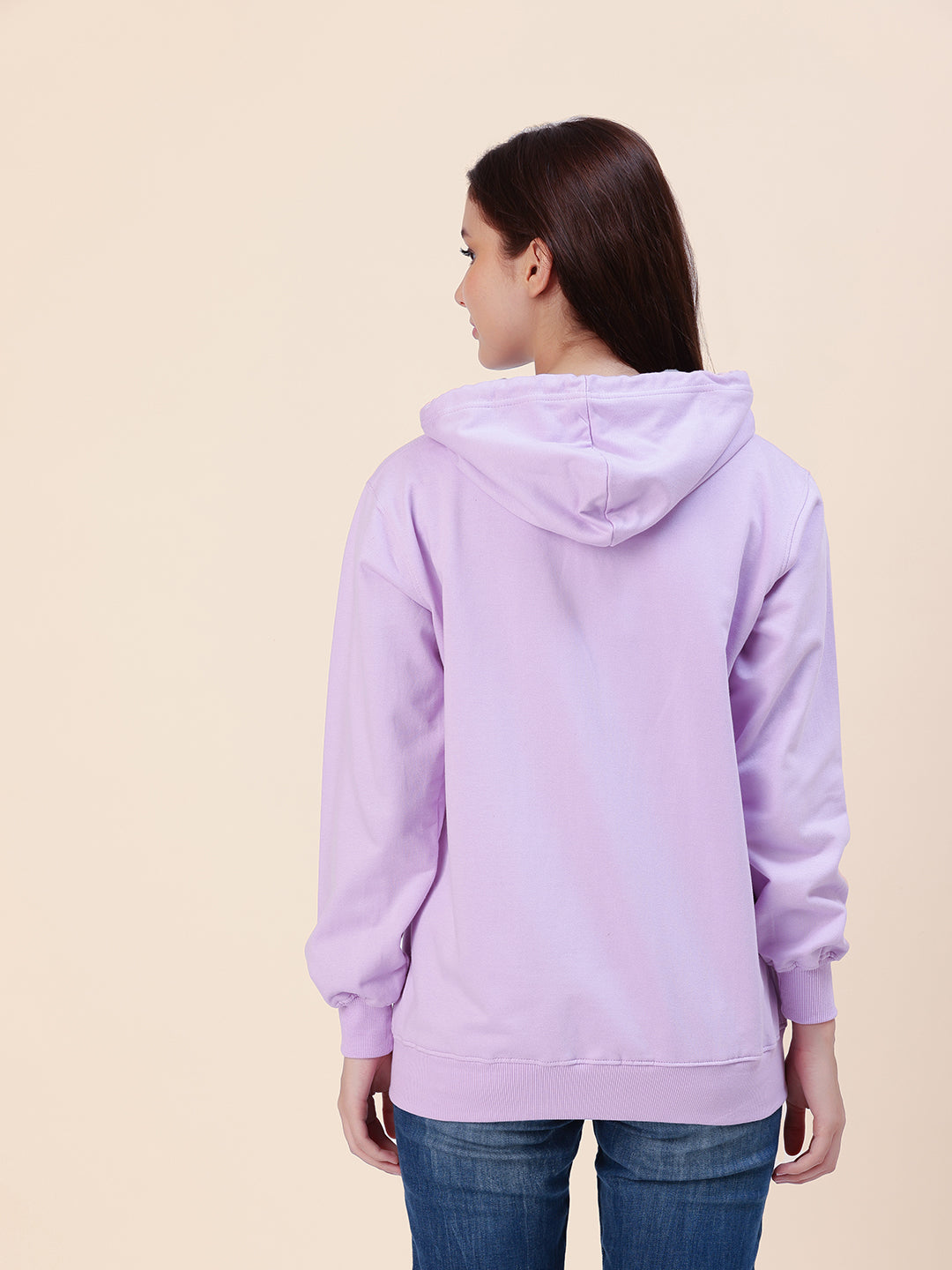 Side angle of lavender hoodie sleeve