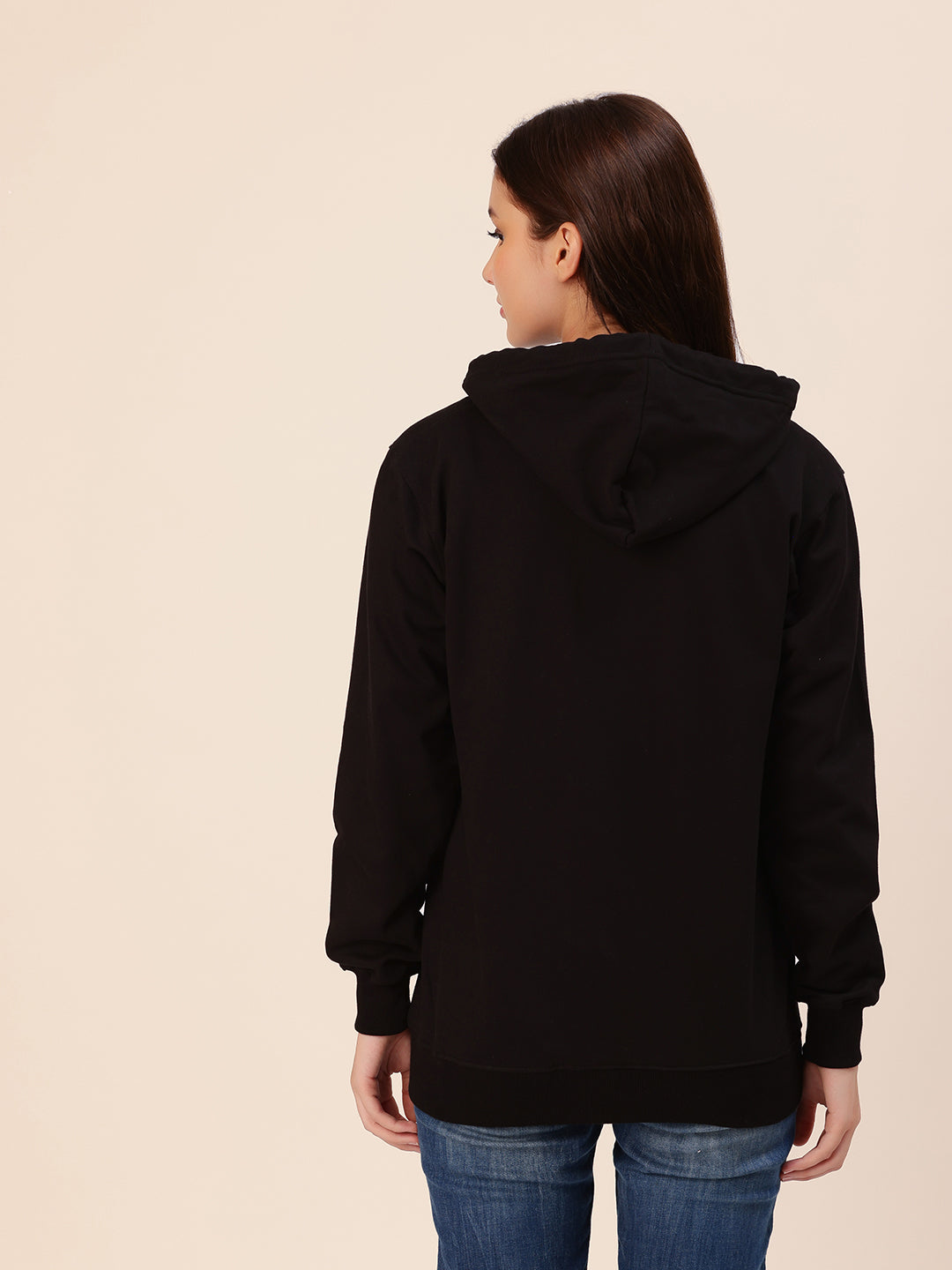 Side angle of black hoodie sleeve