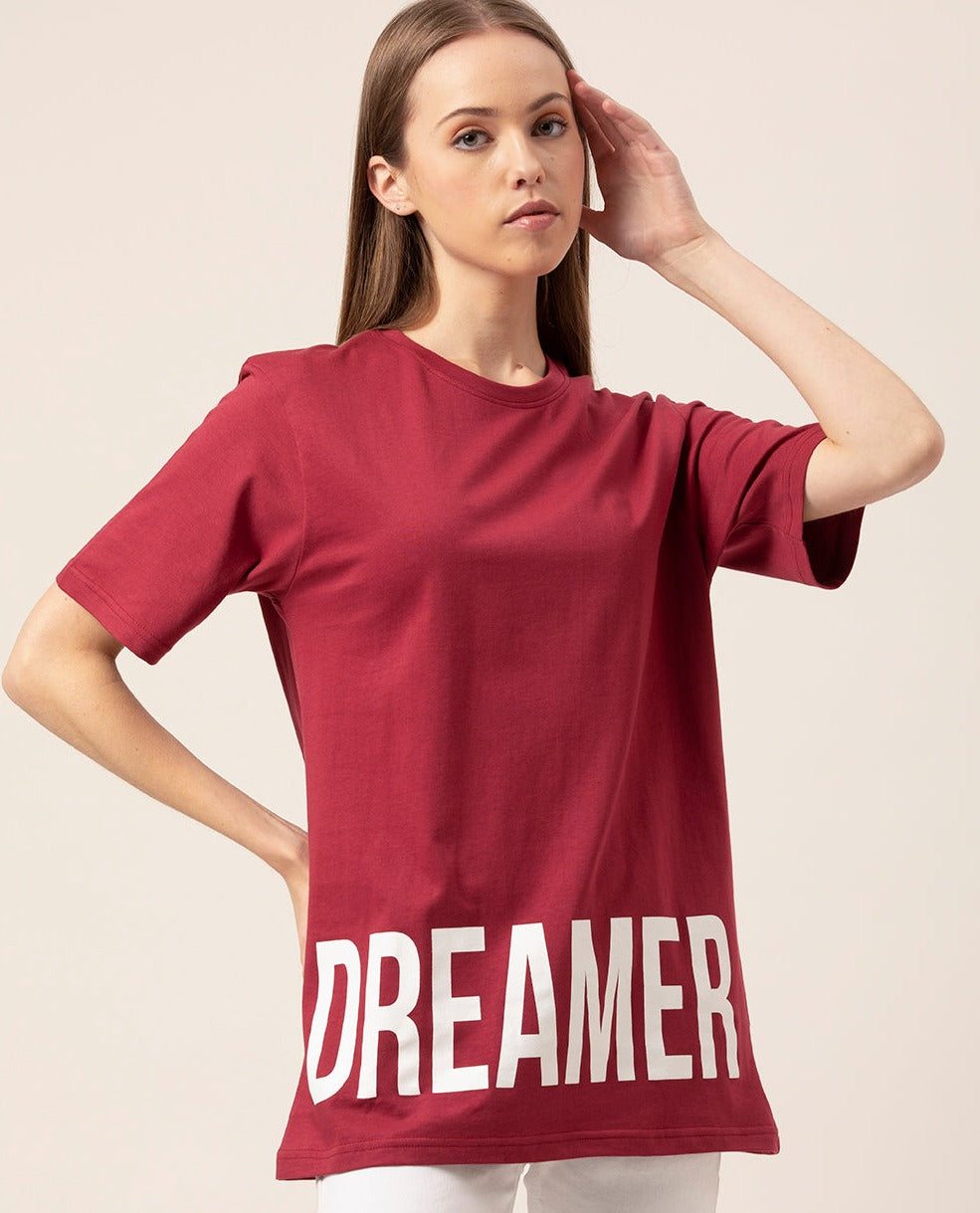 Side view of Dreamer oversized cotton t-shirt