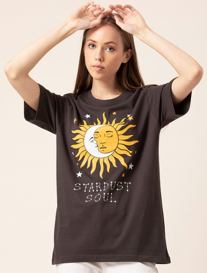 Star Dust oversized graphic t-shirt for women front view