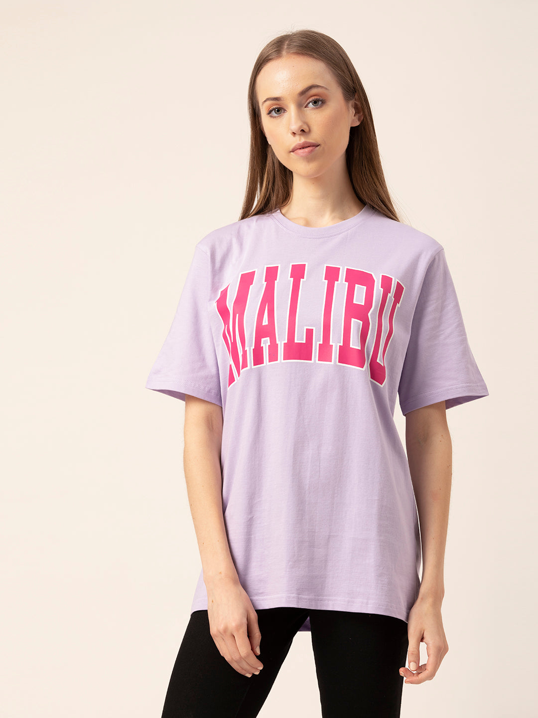 Front view of Malibu oversized graphic t-shirt for women