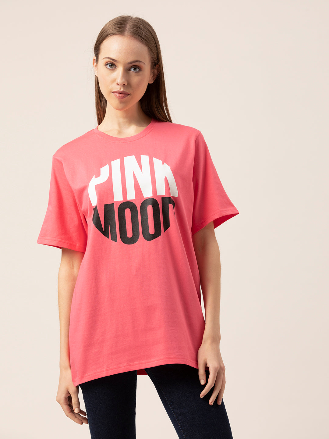 Pink Mood graphic tee drop shoulder lifestyle