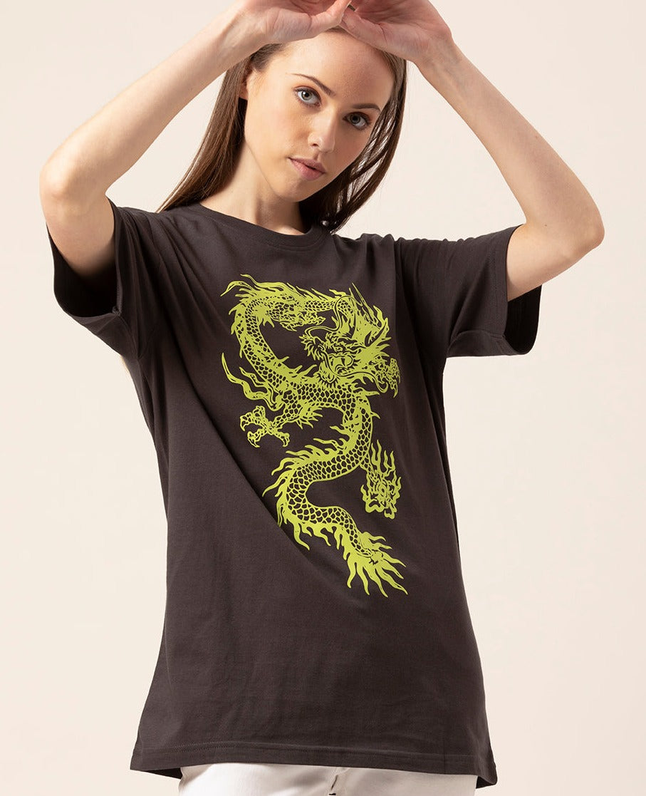 Dragon Print oversized graphic t-shirt for women front view