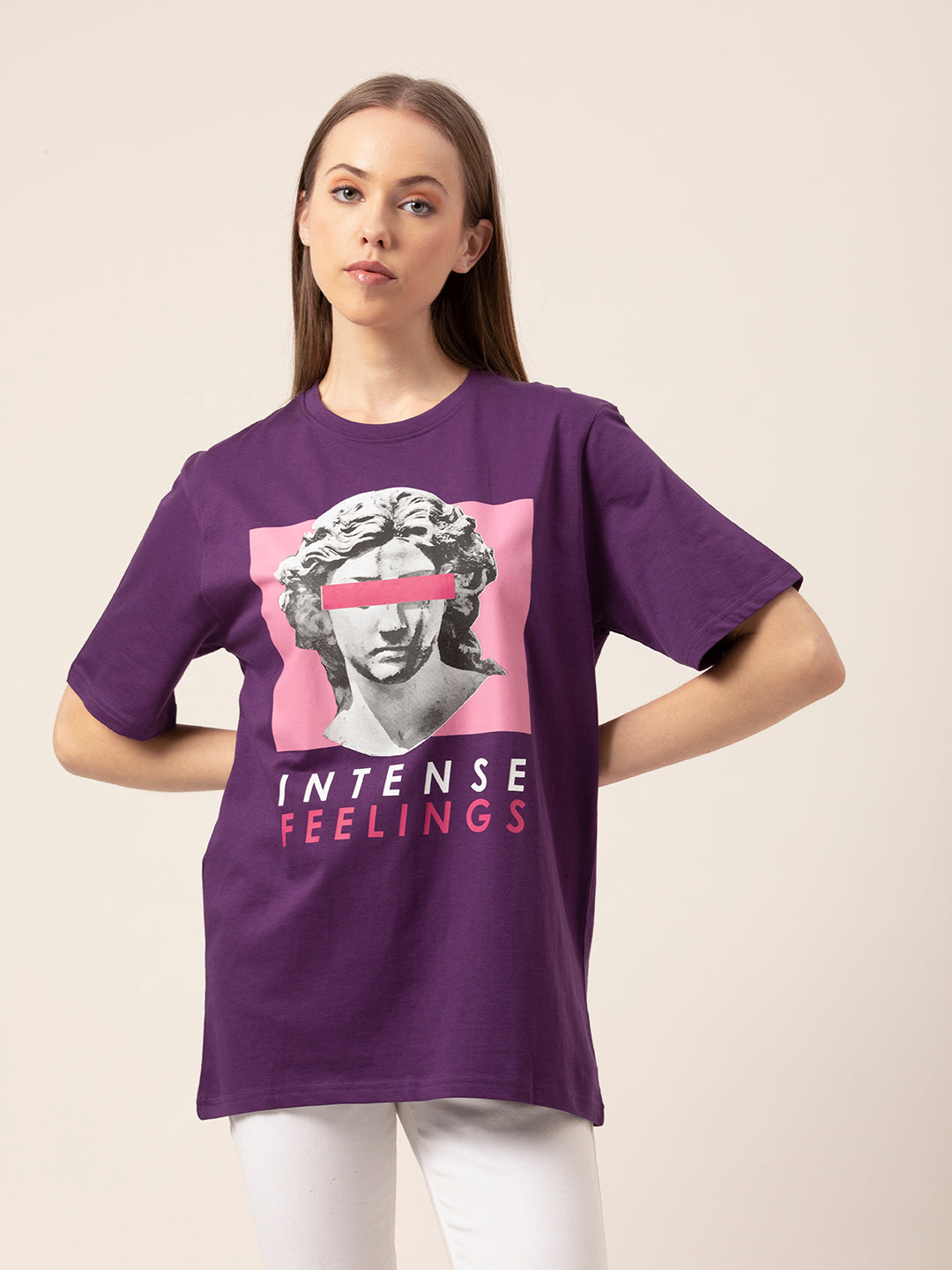 Side view of Intense Feeling oversized t-shirt