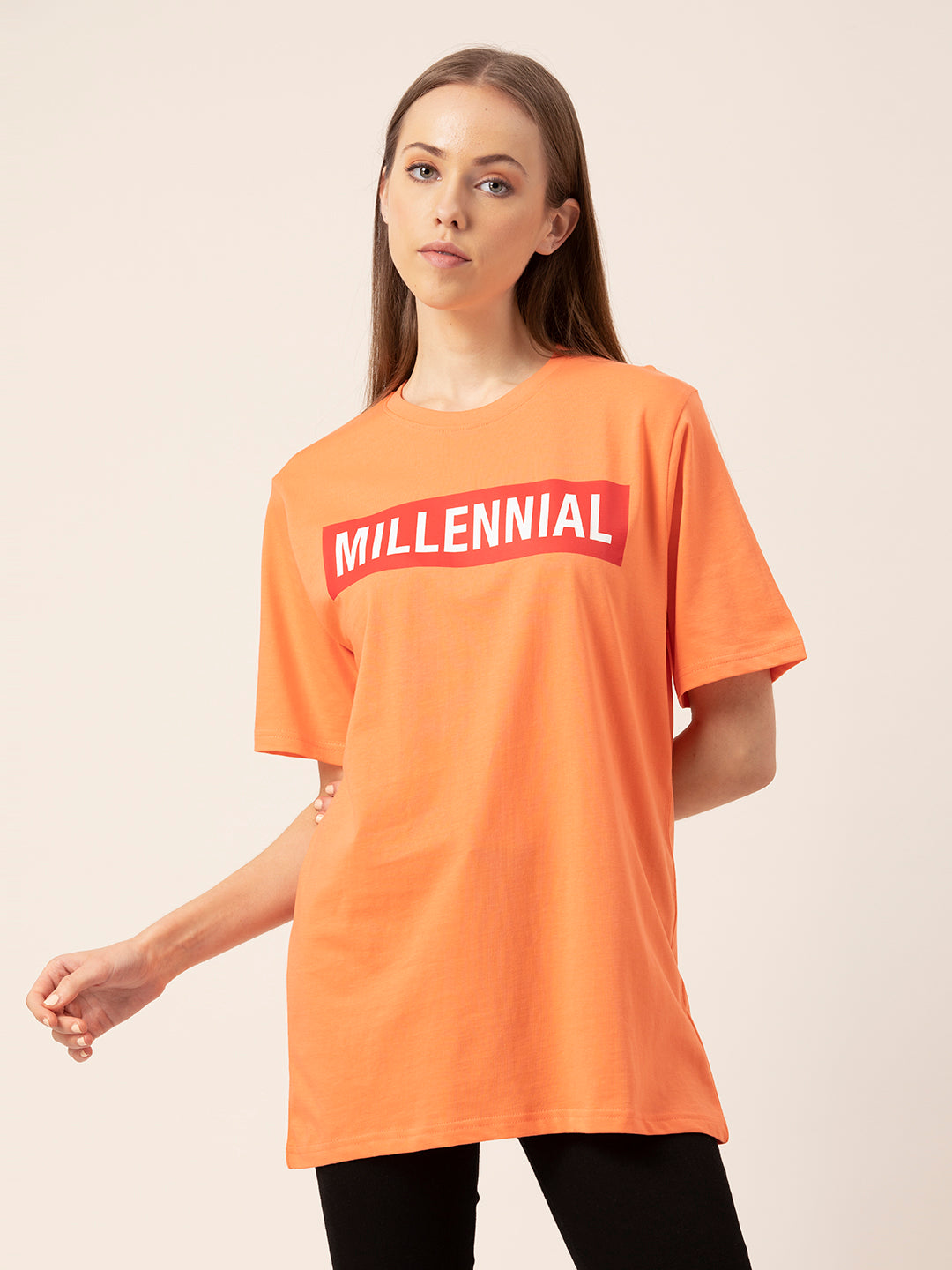 Front view of Millennial oversized cotton t-shirt