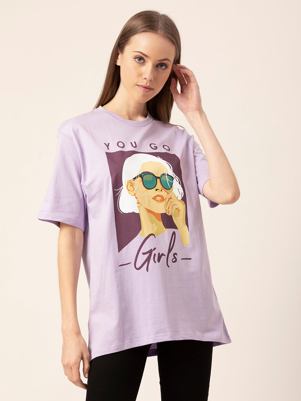 Side view of You Go Girl oversized cotton t-shirt