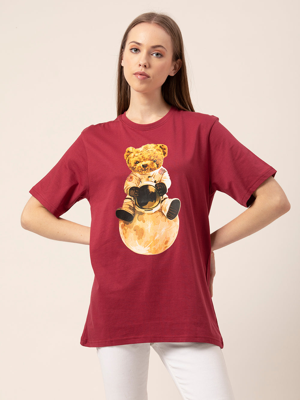 Side view of Astronaut Teddy oversized cotton t-shirt