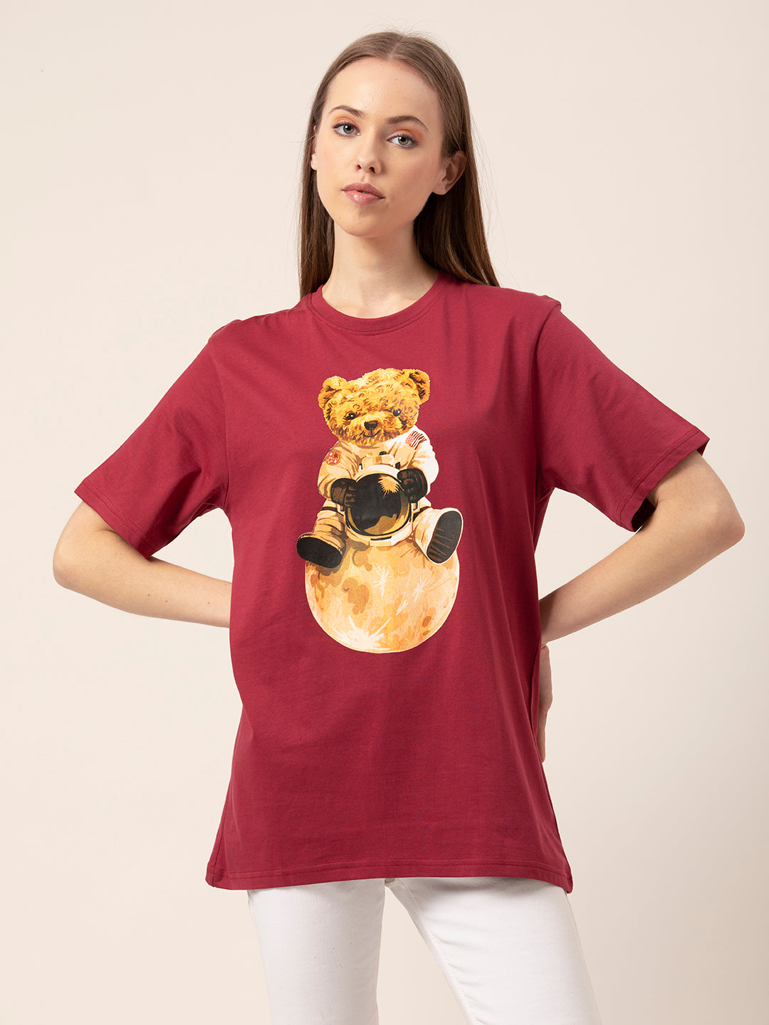 Side view of Astronaut Teddy oversized cotton t-shirt