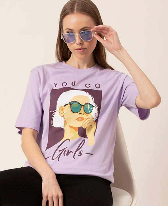 Front view of You Go Girl oversized graphic t-shirt for women