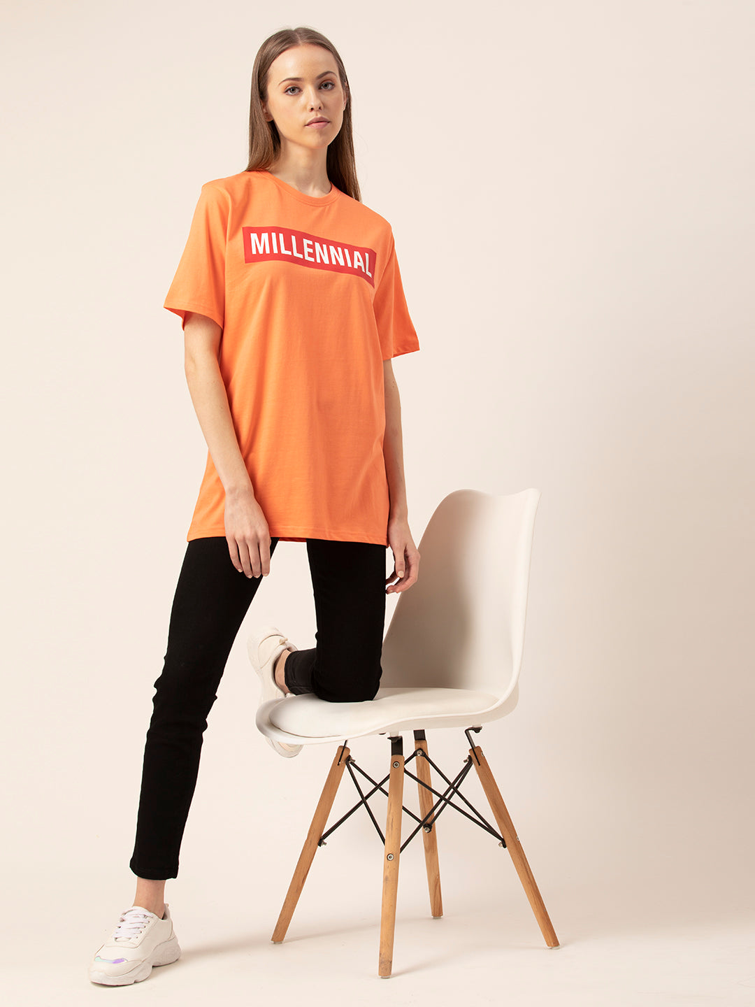 Close-up of Millennial graphic print on cotton tee