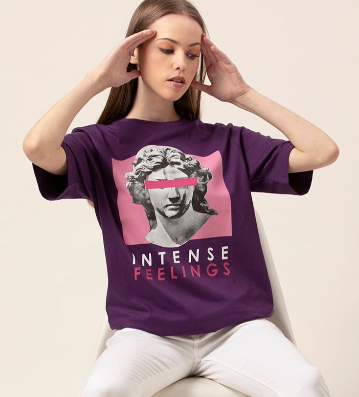 Front view of Intense Feeling oversized cotton t-shirt
