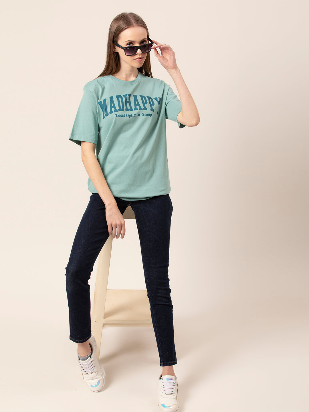 Front view of Madhappy oversized cotton tee