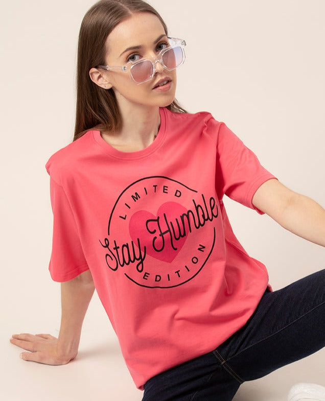 Stay Humble oversized graphic t-shirt for women front view