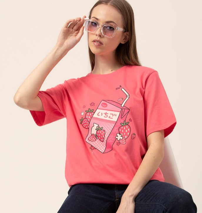 Front view of Juice Box oversized cotton t-shirt