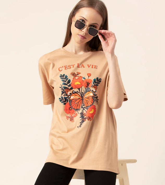 Front view of C'est La Vie oversized cotton t-shirt