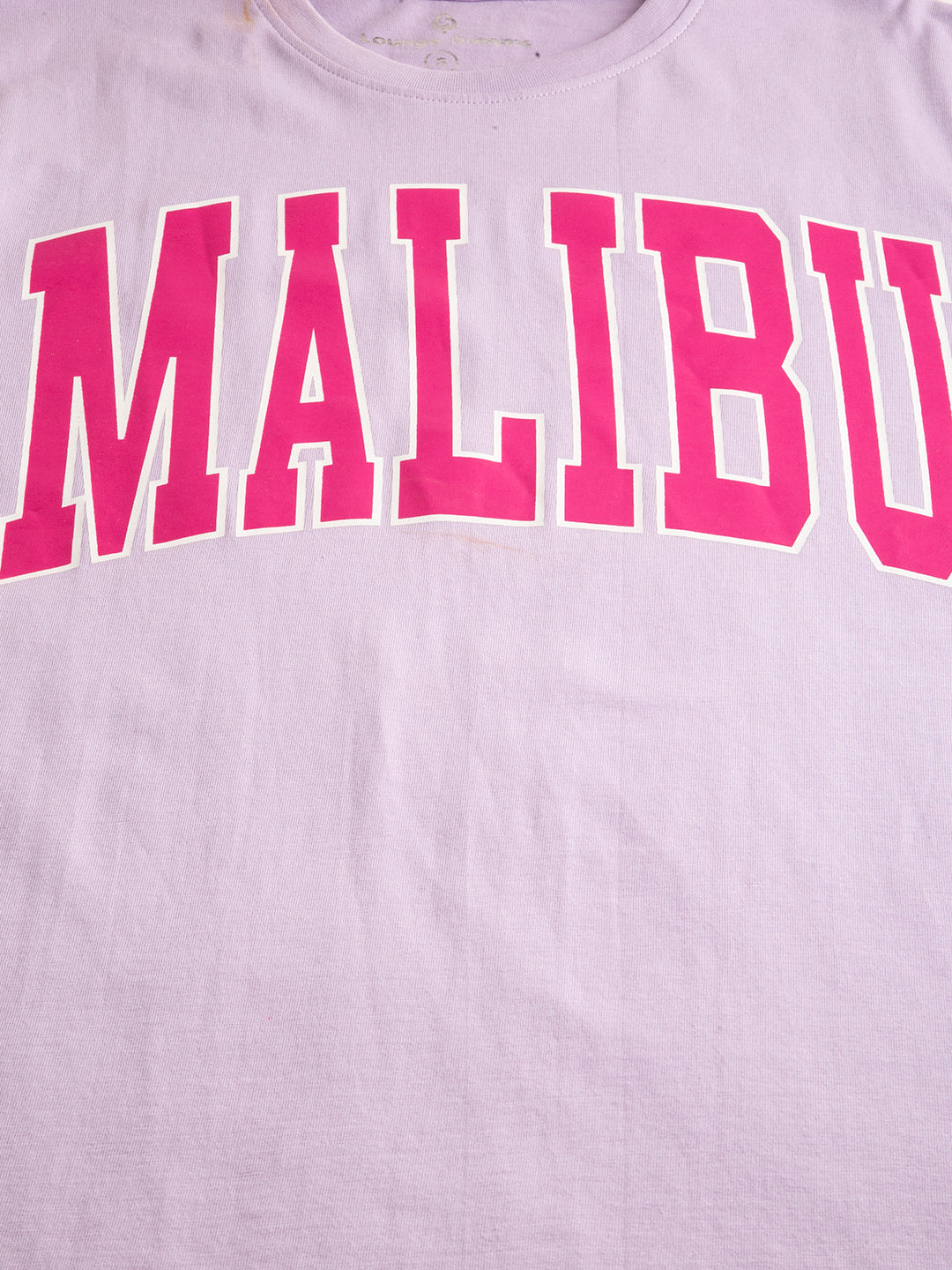 Close-up of Malibu graphic print on cotton tee