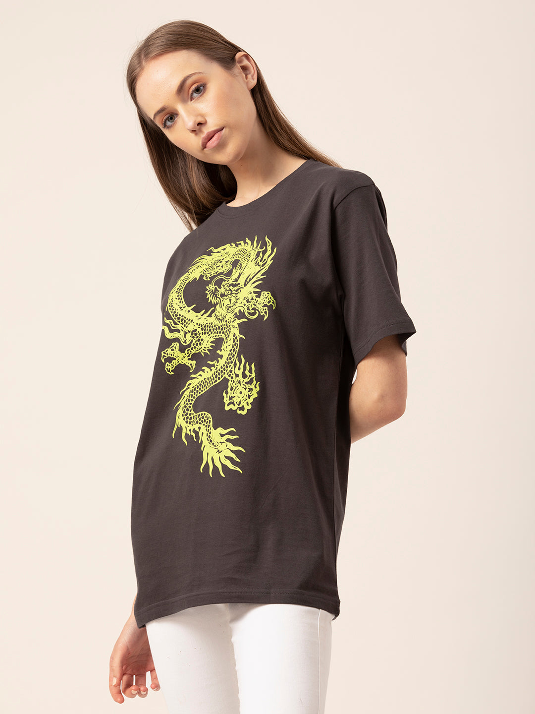 Dragon Print graphic tee back view oversized fit