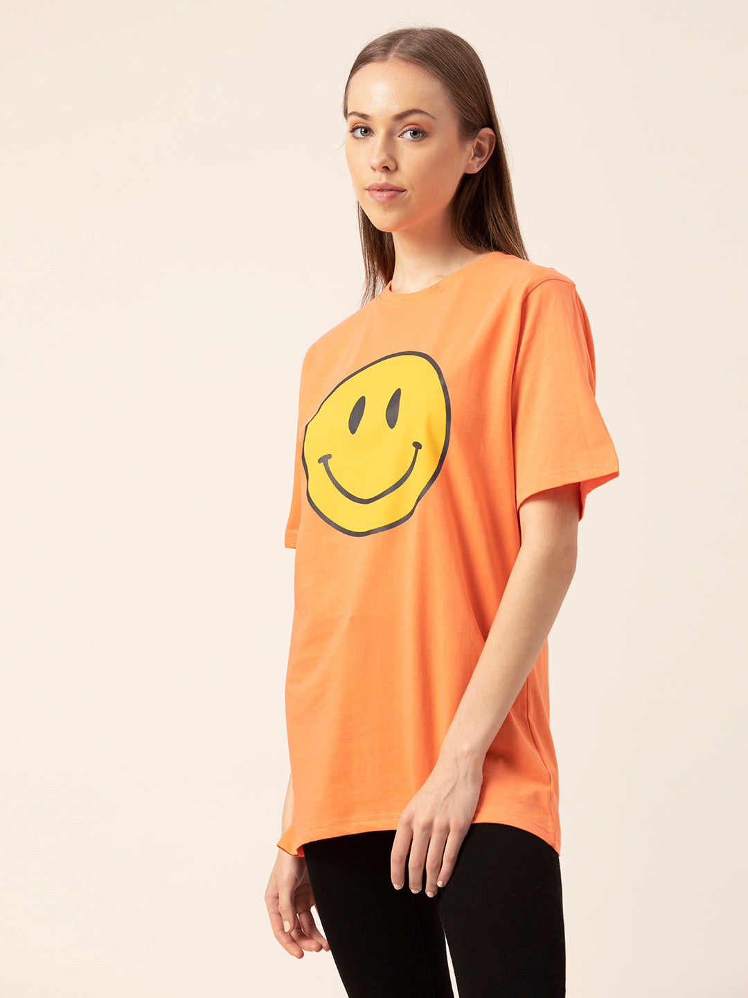 Side angle of Smiley graphic t-shirt