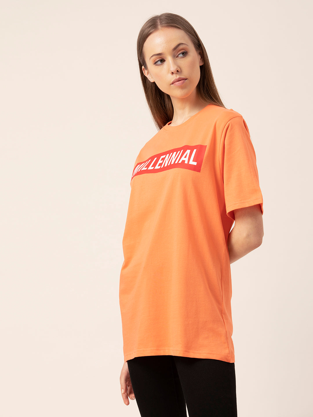 Detail shot of round neck on Millennial tee