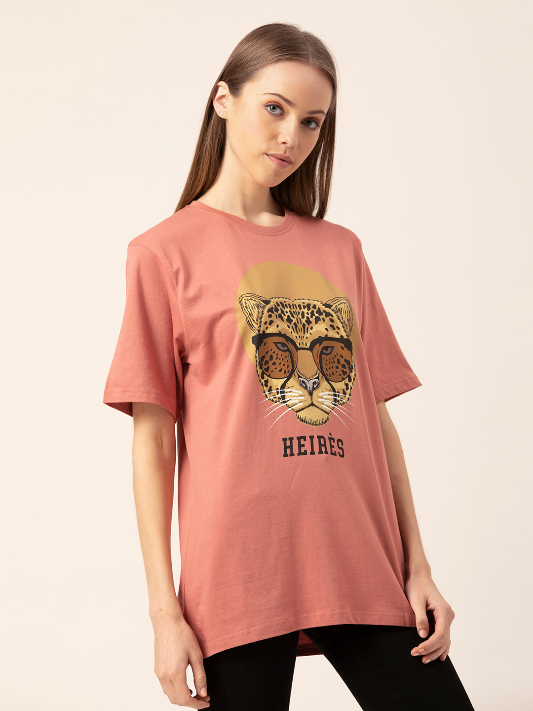 Side angle of Heires graphic t-shirt