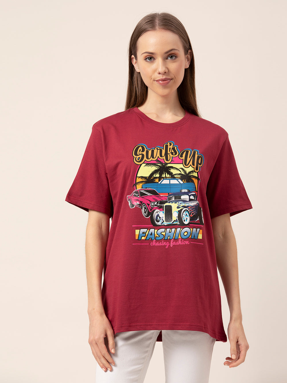 Side view of Surf Up oversized t-shirt