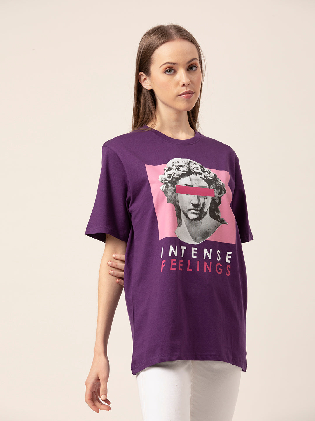 Detail shot of round neck on Intense Feeling tee