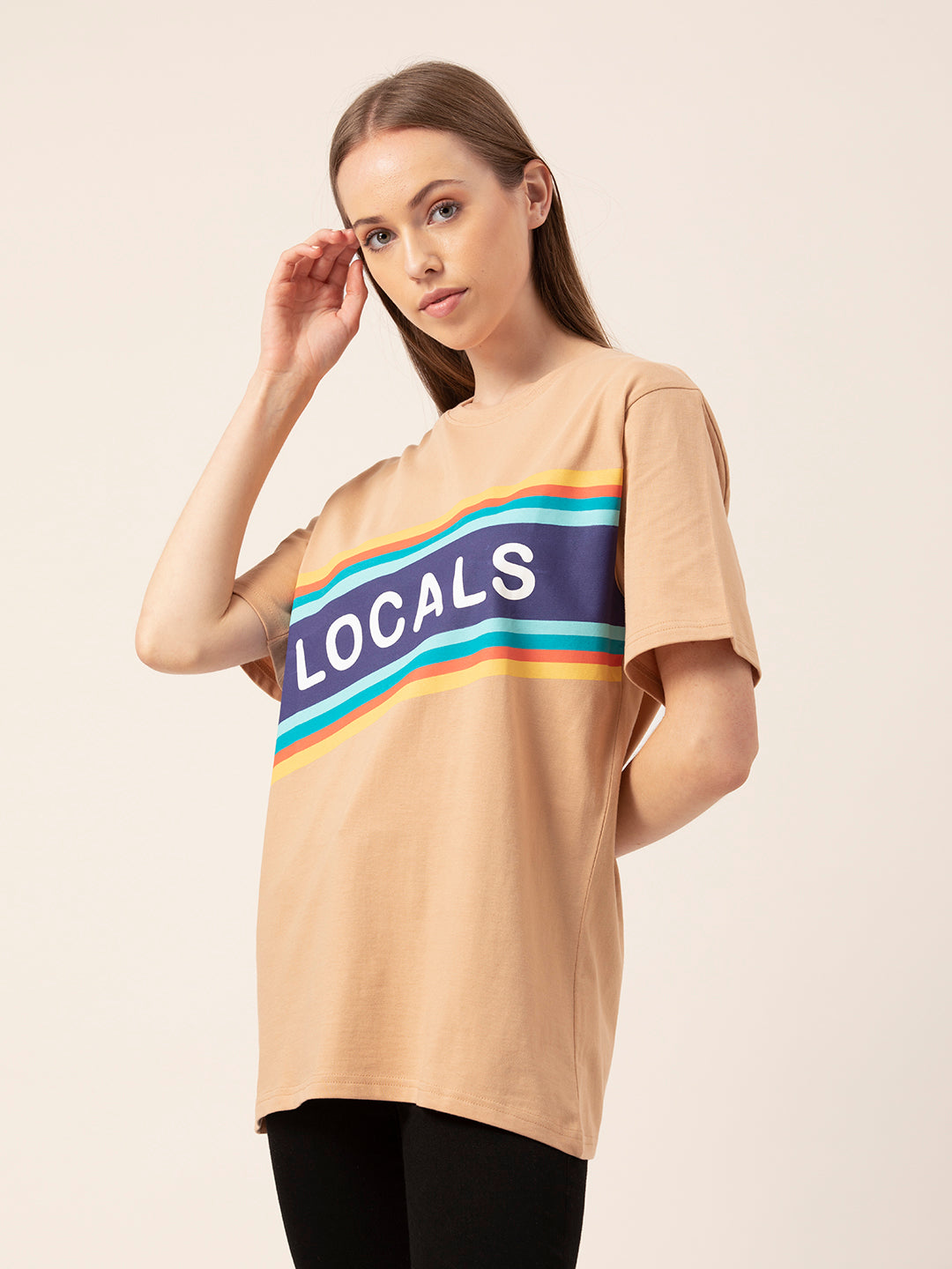 Detail shot of round neck on Locals tee
