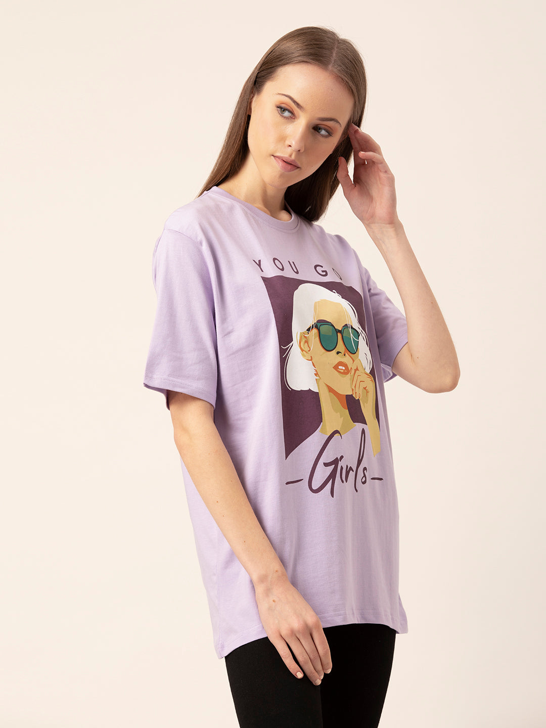 Detail shot of round neck on You Go Girl tee
