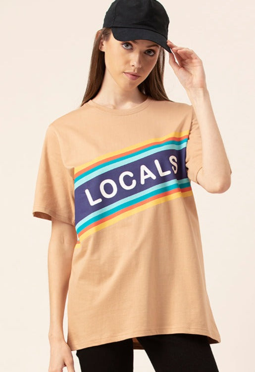 Front view of Locals oversized graphic t-shirt for women